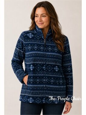 RIVER & ROSE NWT Blue/Multi Printed Long Sleeve Zip Up Fleece Jacket M